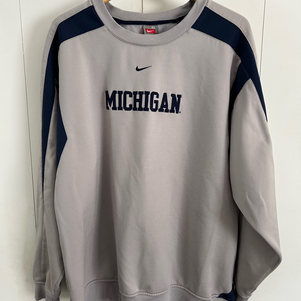 Michigan Nike Gray and Blue Crewneck Sweater